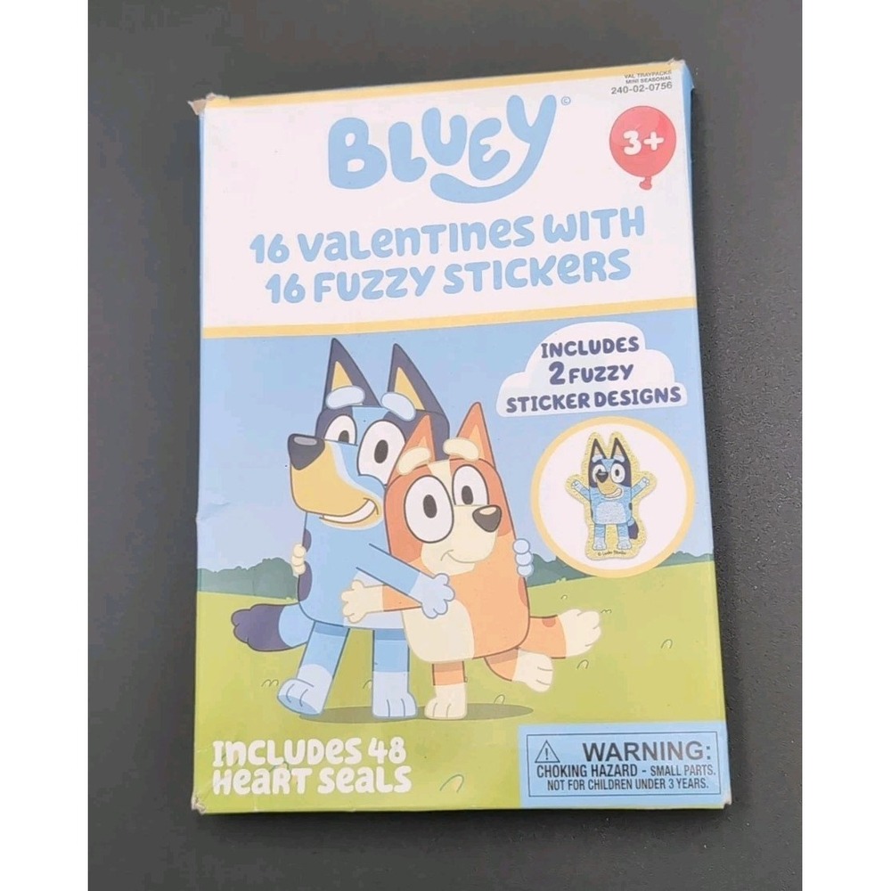 Bluey - 32 Valentines with Stickers and 48 Heart Seals - 8 Playful Designs - NEW